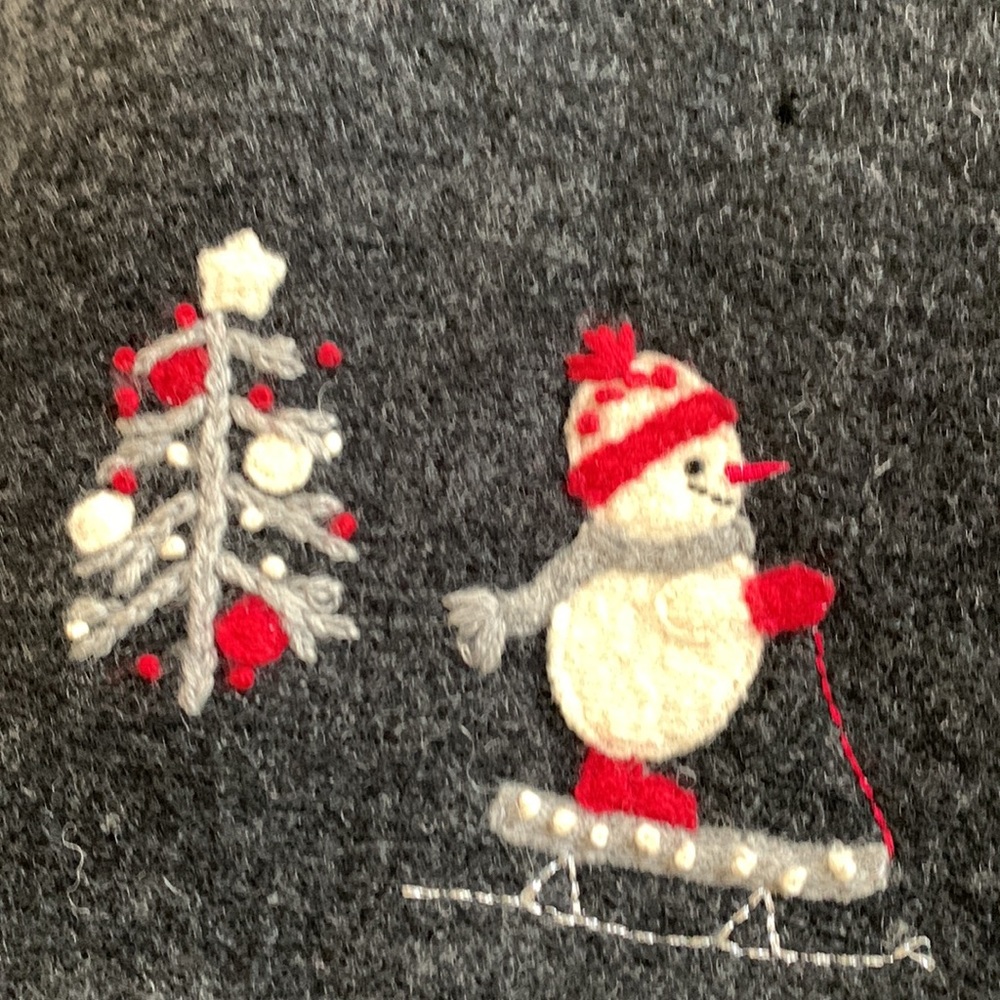 TALBOTS | Snowman Holiday Zippered Cardigan, Charcoal Grey w/ Appliqués | Sz M - Picture 5 of 12